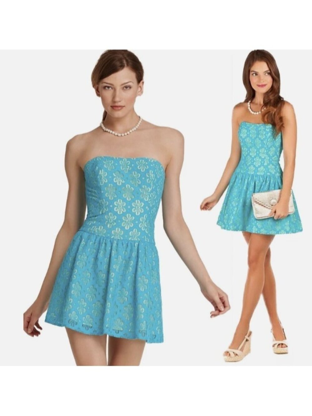 Lilly Pulitzer Tenley Lace Me Up Strapless Floral Dress Turquoise ( 6 )